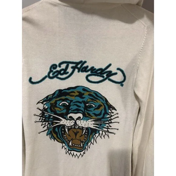 Ed Hardy by Christian Audigier White Women’s Zipped Hoodie Dress Tiger - Picture 5 of 8